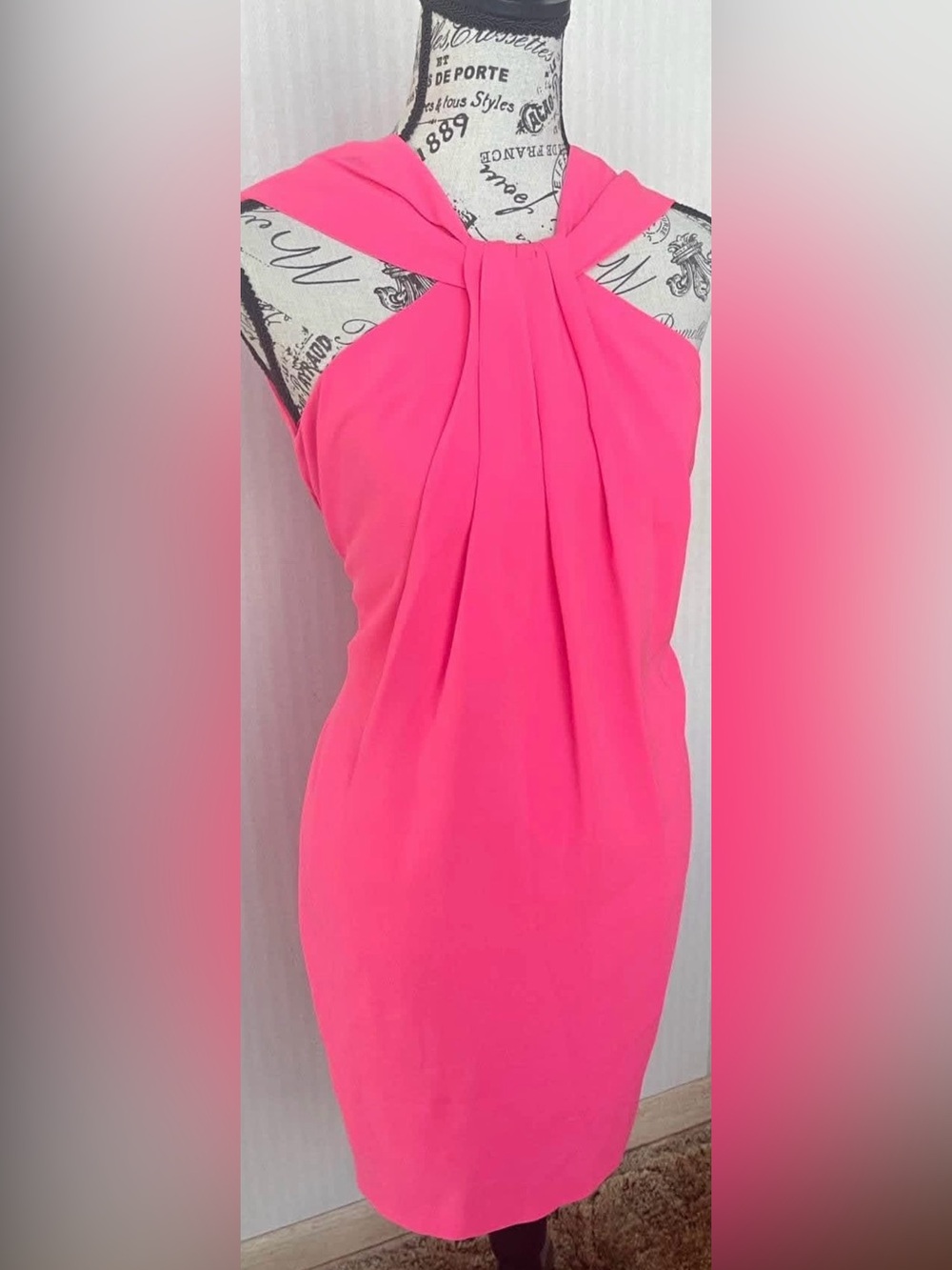 St. John Hot Pink Halter Neck Sheath Dress size 2